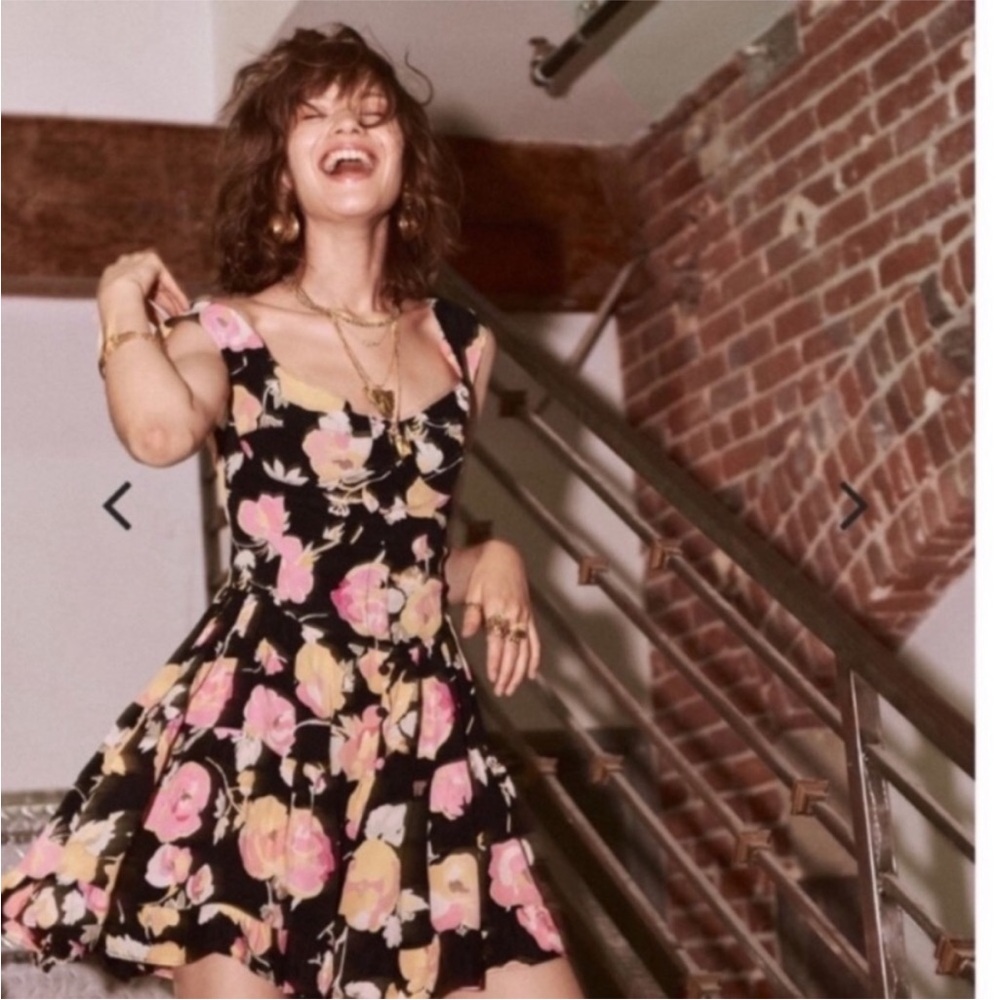 Vanessa Mooney Elisabeth Black Floral Romper with Pink and Yellow Blooms